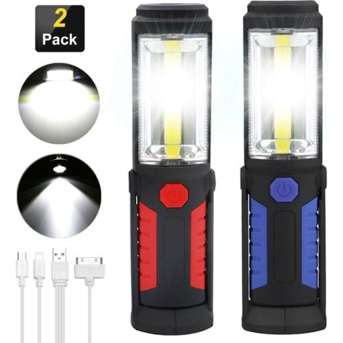 Portable USB Rechargeable COB Night Light Flashlight LED Torch Lantern Work Light Camping Lamp with Built-in Battery Magnet Hook
