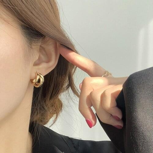 Korean version of geometric simplicity three - layer semicircle earrings retro alloy girl pop earrings