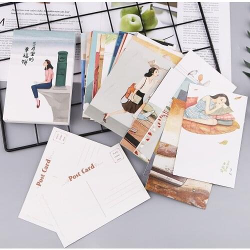 30 Sheets Happyness Paintings Retro Vintage Postcard Christmas Gift Card Wish Poster Cards