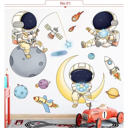 Removable Cartoon Space Astronaut Wall Stickers for Kids room Nursery Wall Decor PVC Wall Decals for Baby room Home Decoration