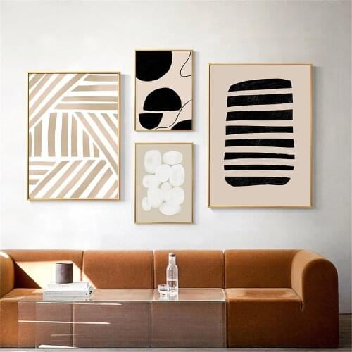 Modern Abstract Line Art Painting Beige Black Minimalist Canvas Poster Geometry Wall Art Print Pictures Nordic Living Room Decor