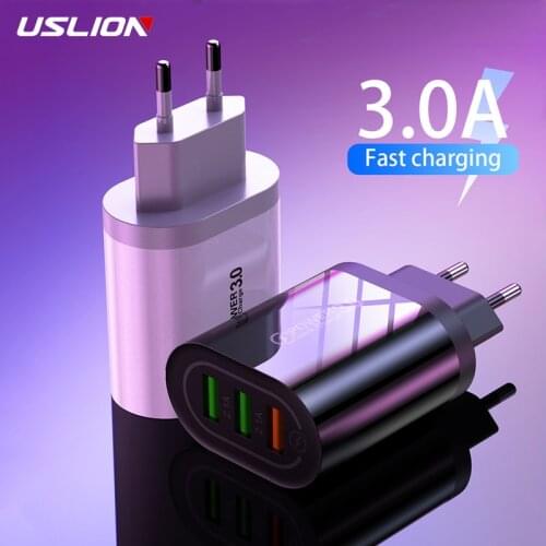 USLION 3 Port Quick Charge QC 3.0 USB Universal Mobile Phone Charger EU Wall Fast Charging Adapter For Xiaomi Honor Charger