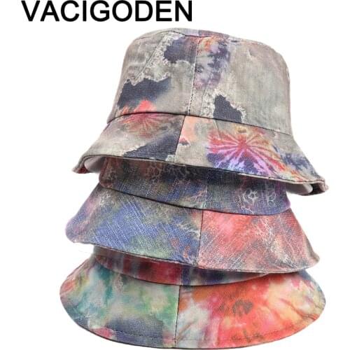 VACIGODEN Women Fashion Tie Dyeing Printed Bucket Hat Mixed Colors Sunbonnet Fedoras Outdoor Chapeau Fisherman Caps