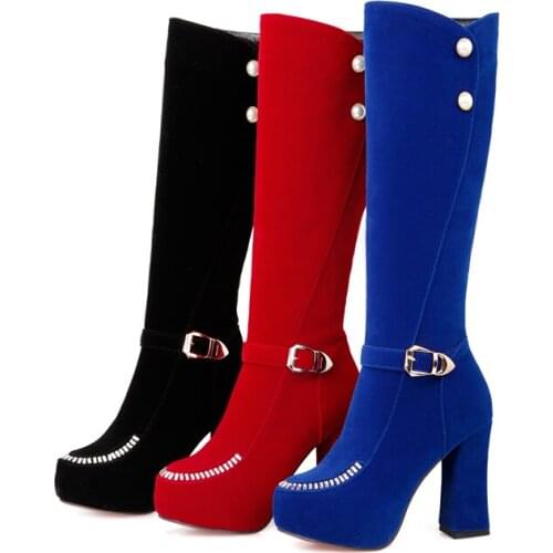 PQECFS Big size 34-43 high quality spring & autumn women sexy rinestone platform high heels knee-high boots 3 colors