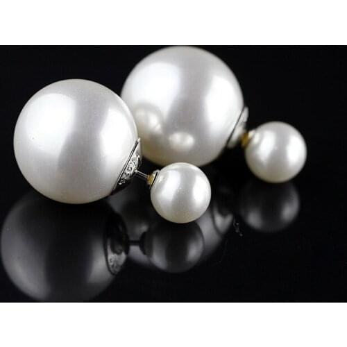Female Luxury Round White Pearl Wedding Earrings Real 925 Sterling Silver Earrings For Women Vintage Bridal Small Stud Earrings