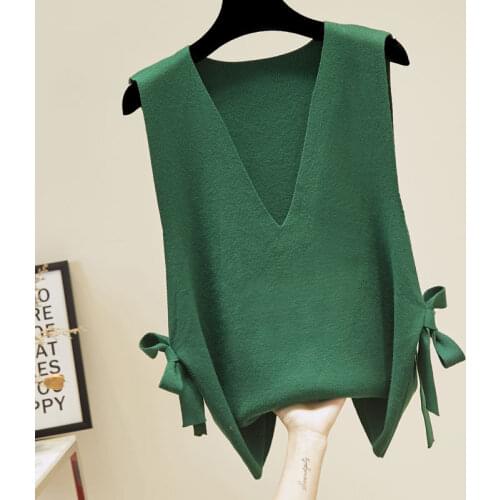 2020 Knitted Vest For Women Autumn Sleeveless Split V-neck Lace Up Loose Korean Fashion Pullover Sweater Vest Spring