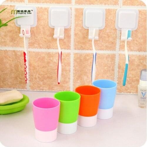 1set 2 in 1 Wall Mount Paste Snap type Gargle Cup Toothbrush Holder Storage Bathroom Suite Gargle Mug LF 089
