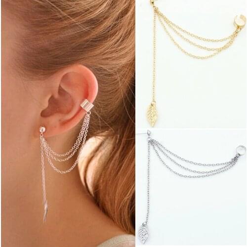 1pcs Earrings Jewelry Fashion Personality Metal Ear Clip Leaf Tassel Earrings For Women Gift Pendientes Ear Cuff Caught In Cuffs