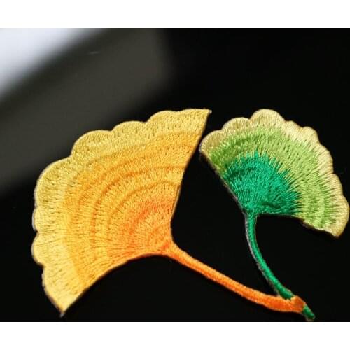 2pc/lot iron on ginkgo leaf patches for clothing Small embroidery ironing applique parches sticker for bags backpack jeans