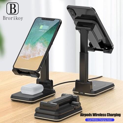 2in1 Two Wireless Charger Station for Samsung iPhone 11 Xs Max XR 8 Plus 10W Fast Wireless Charging Adjustable Stand Holder