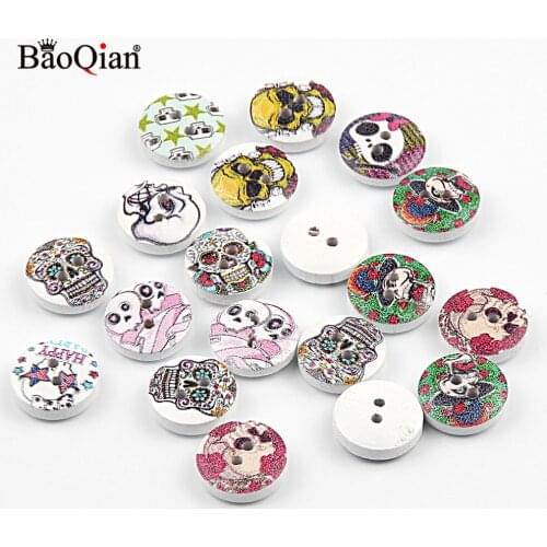 50Pcs 15mm Mixed Painted Wooden Buttons For Clothing Scrapbooking Decoration Crafts DIY Needlework Button Sewing Accessories