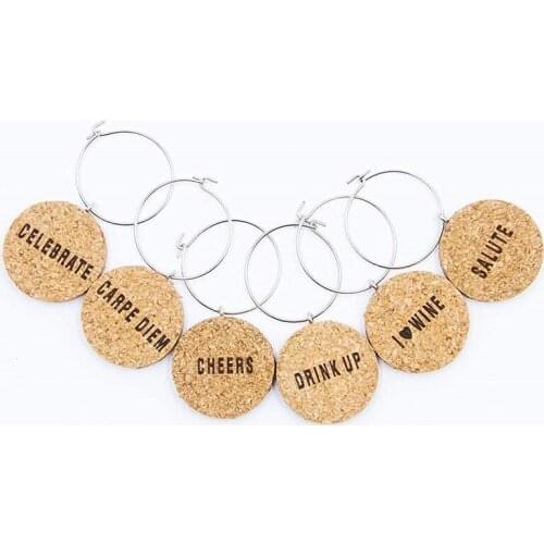 6pcs Wine Glass Markers Cork Glass Charms DIY Goblet Drinking Glass Rings With Wire Hoop Drink Marker Party Holidays Supplies