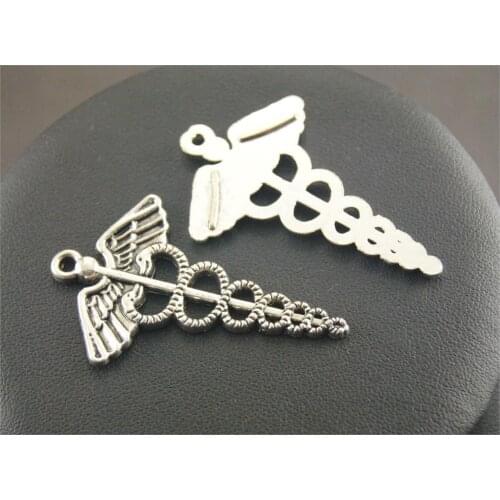8pcs 30x48mm Silver Color/Bronze Caduceus Medical Symbol Mercurial Staff with Winged Snakes Charms Jewelry Findings A206/A376