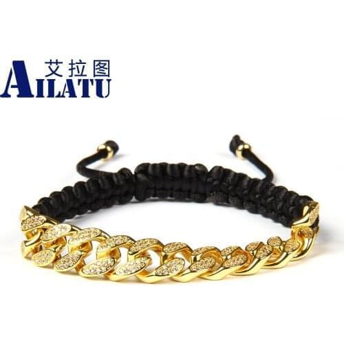 Ailatu Men Link Chain Hip Hop Bracelets with Micro Pave Clear Cz Braiding Bracelets 10pcs/lot Mix 4 Colors Top Quality