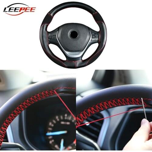 LEEPEE PU Suede Leather Car Interior Accessories Universal Wearproof Car Steering Wheel Cover Auto Decoration Needles Thread