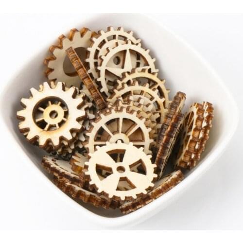 Mixed Wheel Gear Pattern Natrual Wooden Scrapbooking Hollow Craft Round Random for Home Decoration 25mm 50pcs