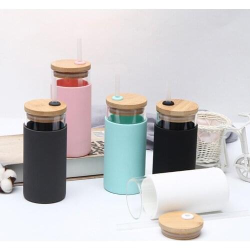 Water Bottle Anti-scalding with Straw High Borosilicate Glass Portable Drinking Cup for Home