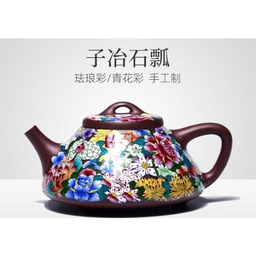 Zikang Yixing purple clay teapot pure handmade enamel color teapot