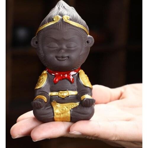 Teahouse Table Decoration Ornaments Tea Accessories Teaware Ceramic Monkey King Wukong Tea Pet Purple Clay Crafts