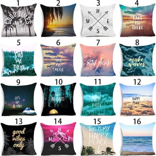 18" Beach Words Cotton Linen Throw Pillow Case Soft Back Cushion Room Gifts Single Sides Printing Cushion Case