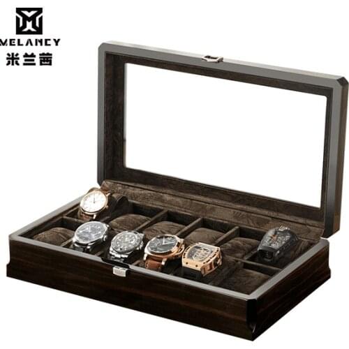 12 Slots Wooden Watch Storage Box Organizer New Mechanical Men Watch Display Holder Cases Black Jewelry Gift Boxes Case