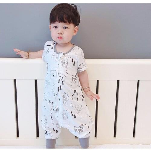 Baby Sleeping Bag Summer Colored Cotton Infant Short-sleeved Sleeping Bag With Legs Kids Toddler Sleepsacks Children Sleepwear