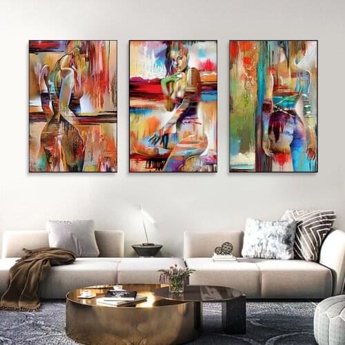 Nordic Canvas Paintings Abstract Colorful Oil Woman Painting Wall Art Posters and Prints For Living Room and Porch Decoration