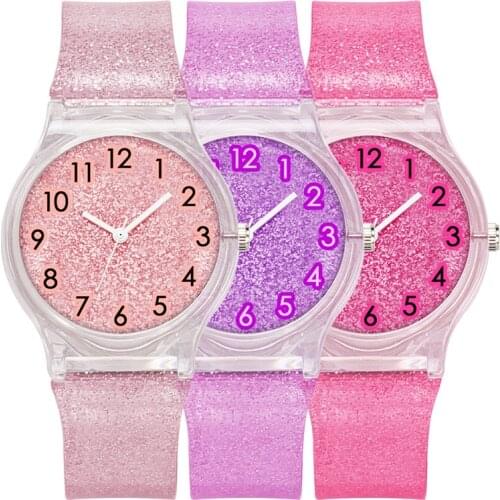 Hot Sale The New Transparent Glitter Plastic Strap The Dial Fashion Childrens Watches Trend Kids Watches