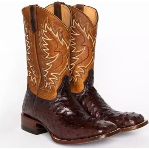 Men Women Unisex 2021 Mid Calf Western Cowboy Embroidery Boots Male Autumn Outdoor Leather Totem Med Heel Fashion Designed Boots