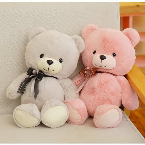 1PC 30CM Soft Pink Teddy Bear Gray Stuffed Cravat Teddy Bear Plush Toys Classical Gifts for Kids and Girls Room Decoration