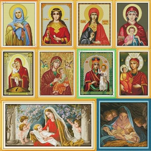 The Madonna Patterns Series 11CT 14CT Counted Cross Stitch Kits Printed Fabric DIY Handmade Embroidery Needlework Kit Home Decor