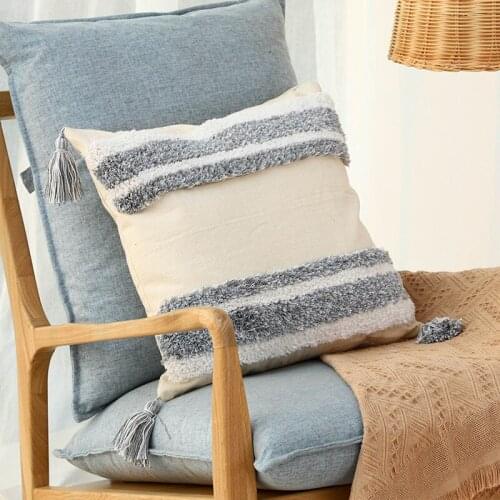 Handmade Cushion Cover with Tassels 45x 45cm Beige Pillow Cover Boho Decor Moroccan Style Seat Cushion Pillowcase/ Decorative