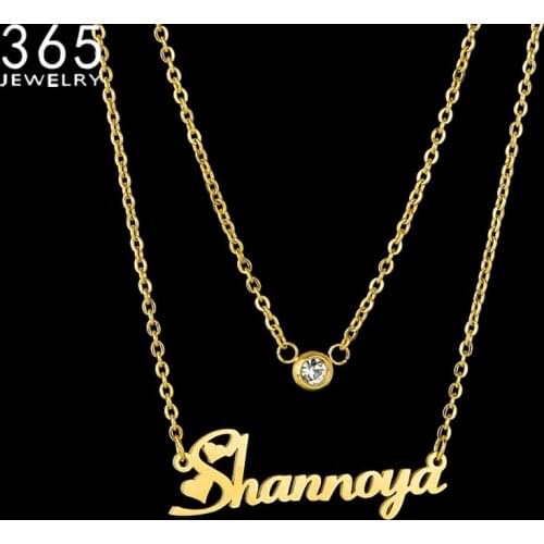 Personalized Customized Necklace Birthday Stone Stainless Steel Double Layer Name Necklaces Choker Jewelry Necklaces for Women