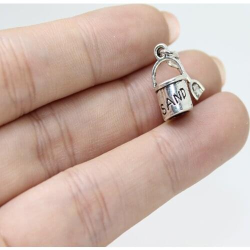 20pcs/lot 18x8mm Antique Silver Tone Beach Sand Pail Charms Bucket and Shovel Charms pendant