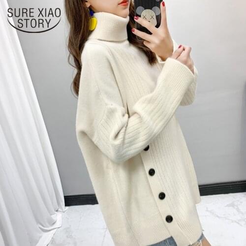 Casual Plus Size Loose Women Sweater 2021 Winter Solid Turtleneck Pullover Jumper Knitted Sweater Lady Fashion Clothing 11854