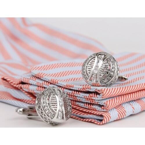 Hollow Round Cufflinks Men Unisex Daily Banquet Wedding Suit Shirt Buttons French White Crystal Business Cuff Links Gifts