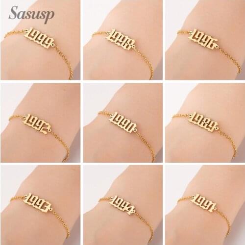 Sasusp Personalize Old English Digital 1988 Bracelets for Women The Shape of 1980 to 2000 Birthday Bracelet femme