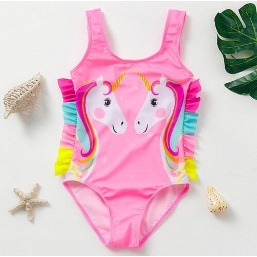Swimsuit Girl Unicorn Ruffle One Piece Swimwear Kids2-9 Years Girl Bathing Suit Monokini Swimming Suit for Girls Beachwear 2021