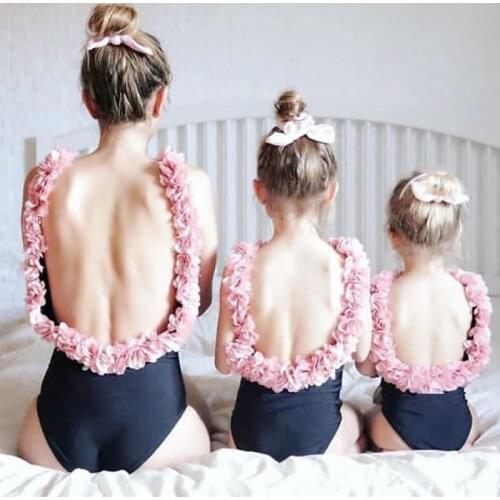 Summer Family Matching Mother Swimsuit Mother Daughter Women Kid Baby Girl Petal One Piece Bikini Swimwear Bathing Suit Beach