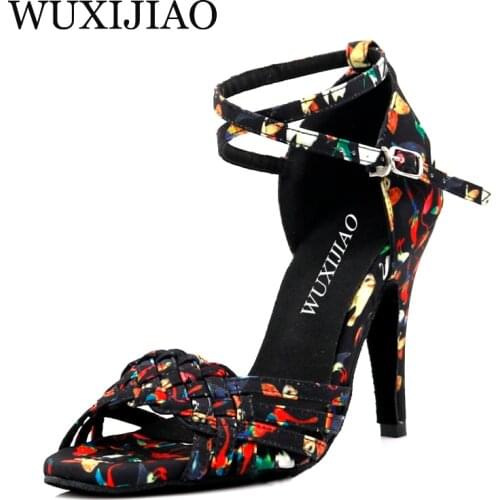 WUXIJIAO New Modern Floral cloth Salsa Dance Shoes Women Shoes Simple Style Girls Latin Shoes Ballroom Soft Bottom Dance Shoes
