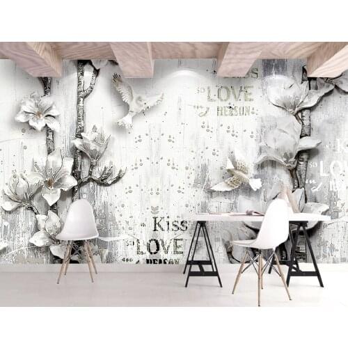 Modern and simple 3d Nordic elegant relief three-dimensional magnolia flower background wall decoration