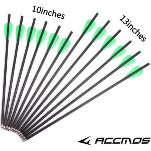 6/12/24pcs Pure Carbon Crossbow Arrow Small Bolts 10/13inch Hunting Archery with 2 Plastic Vane for Hunting and Practice