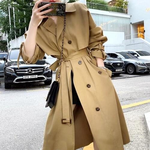 Spring Autumn Over Knee Long Women Casual Trench Coat With Belted Oversize Loose Outwear Lady Windbreaker Outerwear Fashion