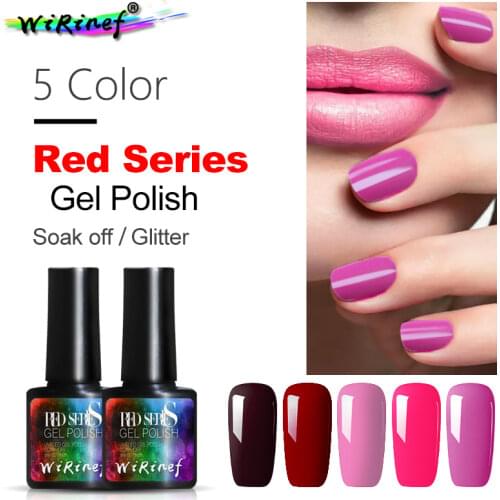 WiRinef Rose Red Nude Color Series UV Nail Gel Polish Long Lasting Soak Off Primer Gel No Wipe Top Coat Varnish Polish