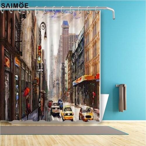 New York Street View Bathroom Curtain Oil Paiting Waterproof Polyester Fabric Bath Shower Curtain Bathing Cover Shower Sets