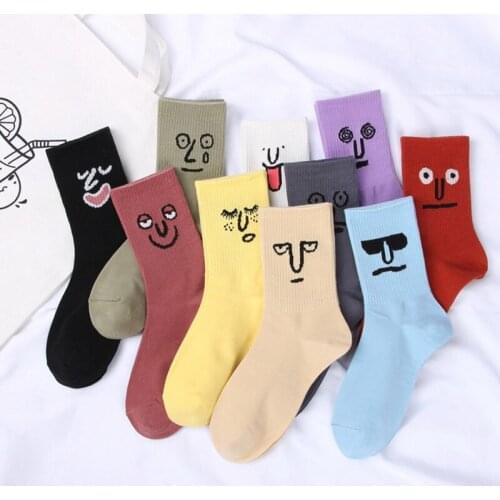 Women Cute Socks New Style Kawaii Art Socks FACE Printing Smiling Face Cotton Socks