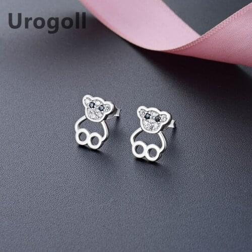 Fashion Women Earring Pure 925 Sterling Silver Earrings Hollow Bear Shape Zircon Crystal Inlaid Earrings Jewelry Accessories