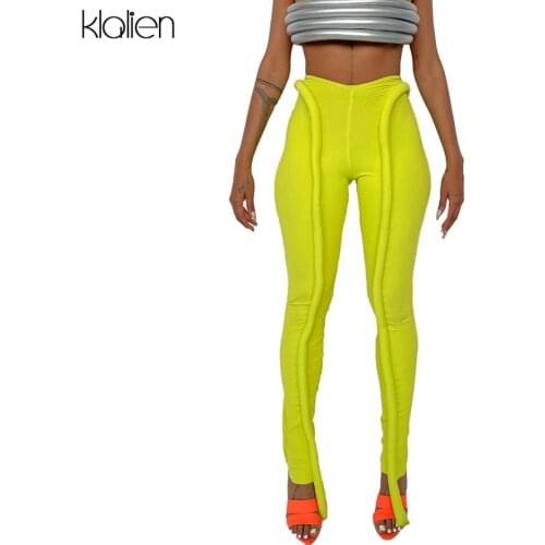 KLALIEN Solid Rib Knit Footed Pants Women Autumn 2021 New Sexy Medium Waist Skinny Hipster Punk Streetwear Female Trousers
