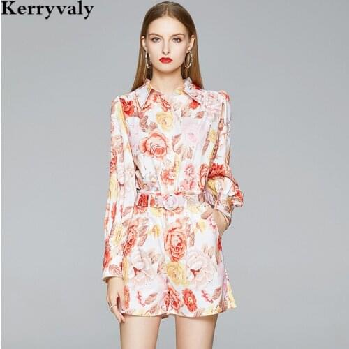 Summer Womens 2 Piece Sets 2021 Fashion Printing Elegant Lantern Sleeve Shirt + Shorts Suit Two-Piece Pants Set K8513