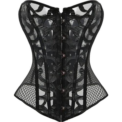 Women Sexy Waist Corset Top Hollow Out White Gothic Bustiers Black Steampunk Corsage Overbust Lace Up Lingerie Bodice S-6XL